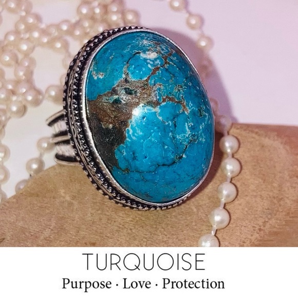 Majestic❗️Tibetan Turquoise Gemstone Chunky Handmade Ring - Picture 4 of 5